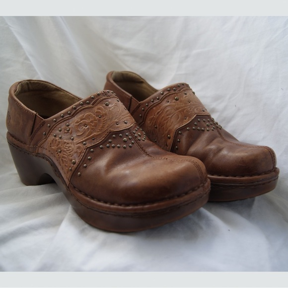 Ariat Shoes - Ariat Women's Brown Leather Embellished Slip-On Clogs